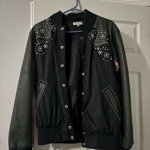 Opening Ceremony Black Green and Pink Embellished Bomber Jacket